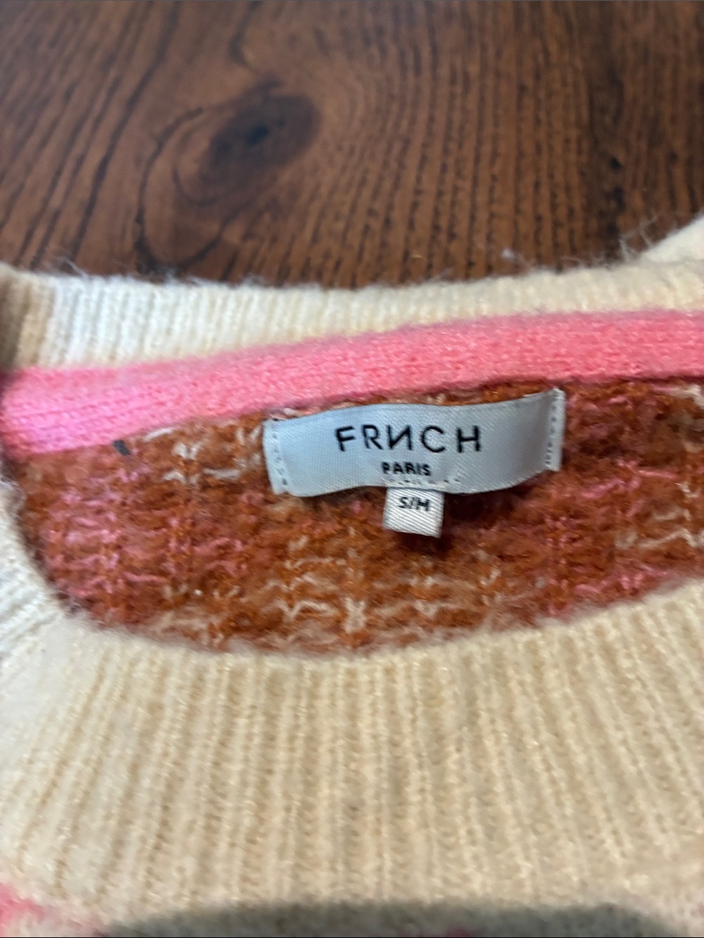 FRNCH Bundle Pink Floral Crewneck Sweater and Cream Chevron - Picture 3 of 5